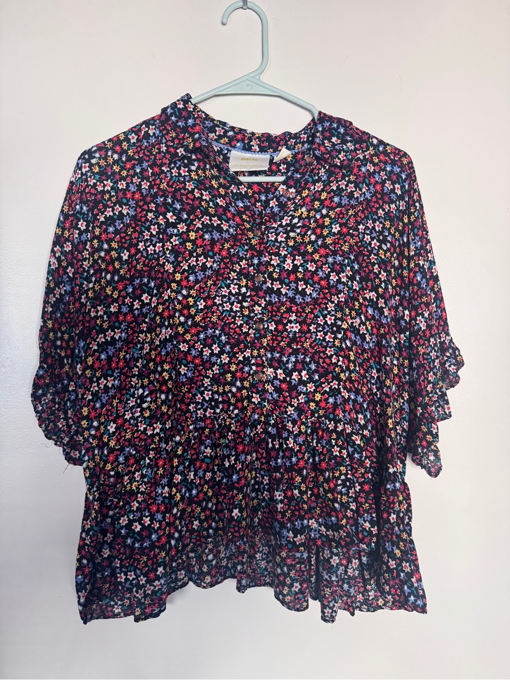 Maeve Anthropologie Multi-color Floral Ruffle Peplum Blouse